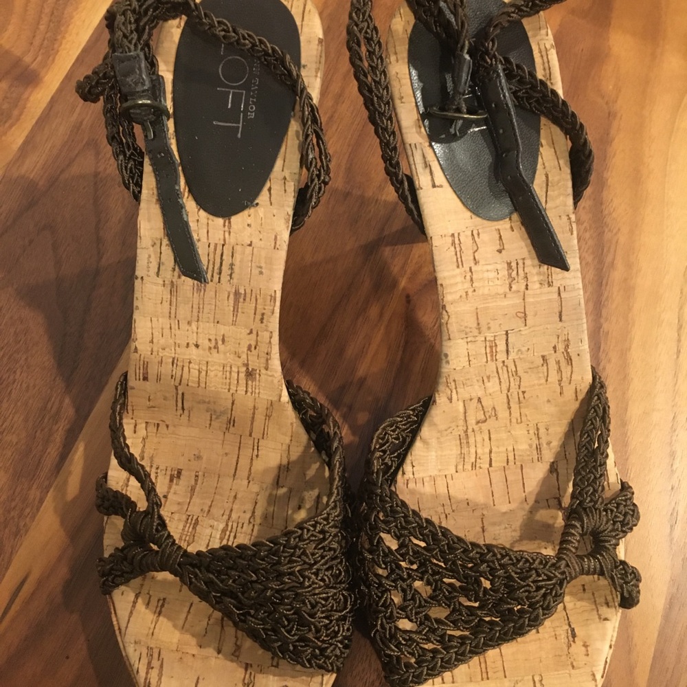 LOFT Dark Brown Woven Heels with Cork Base